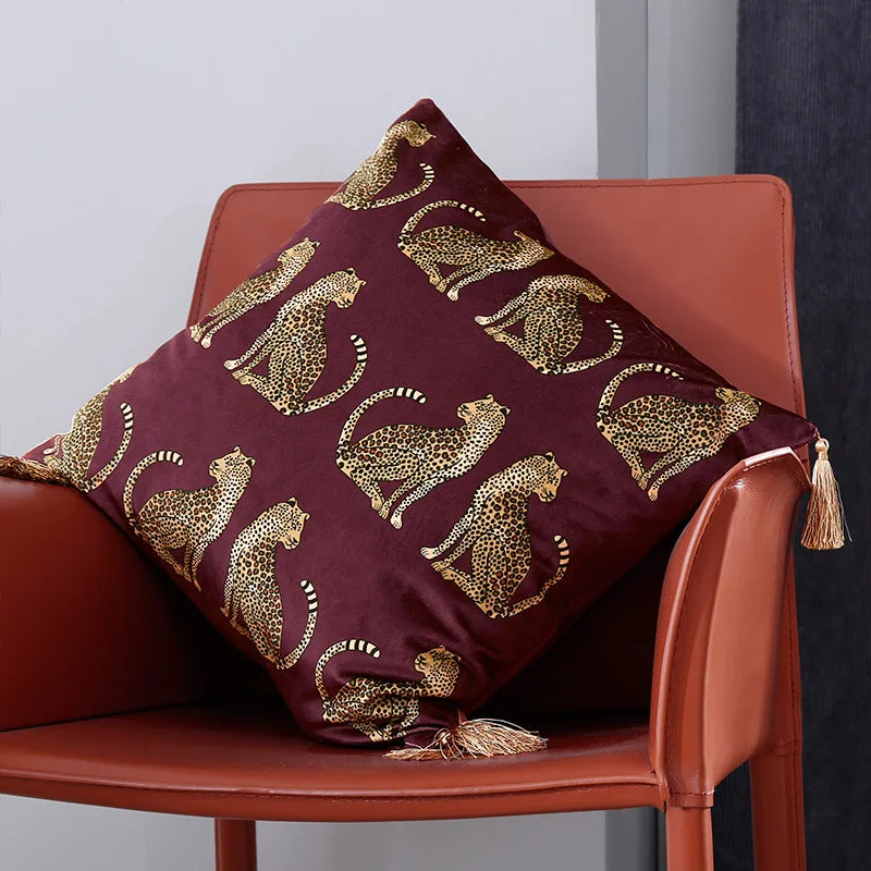 Afralia™ Leopard Cheetah Wildlife Animals Print Tassels Throw Pillow Cover - Couch Sofa