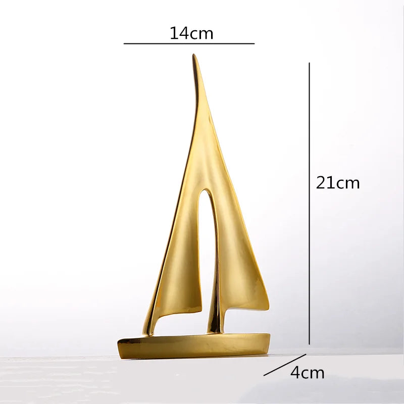 Afralia™ Abstract Resin Sailboat Ferry Triangle Ornament - Golden Home Decor Craft