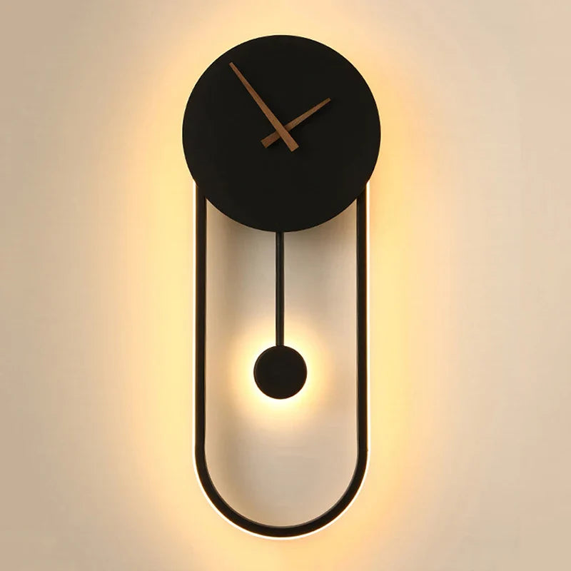 Afralia™ Nordic Art Deco Clock LED Wall Sconce for Industrial Loft Lighting