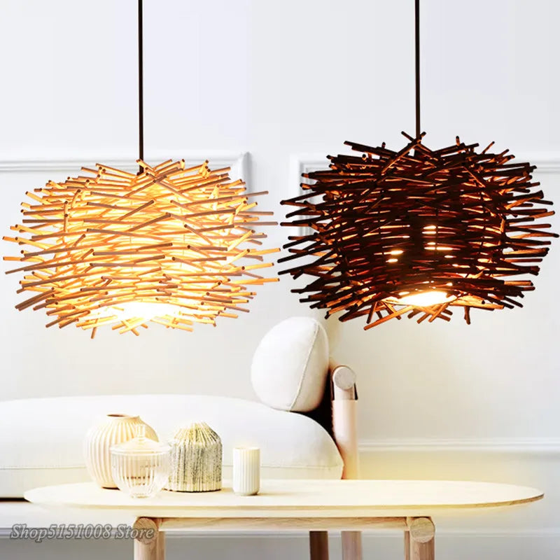 Afralia™ Rattan Wicker Bird Nest Pendant Lamp for Restaurant Cafe Living Room
