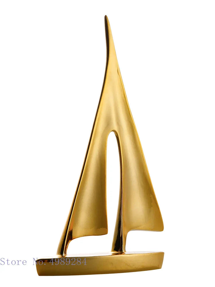 Afralia™ Abstract Resin Sailboat Ferry Triangle Ornament - Golden Home Decor Craft