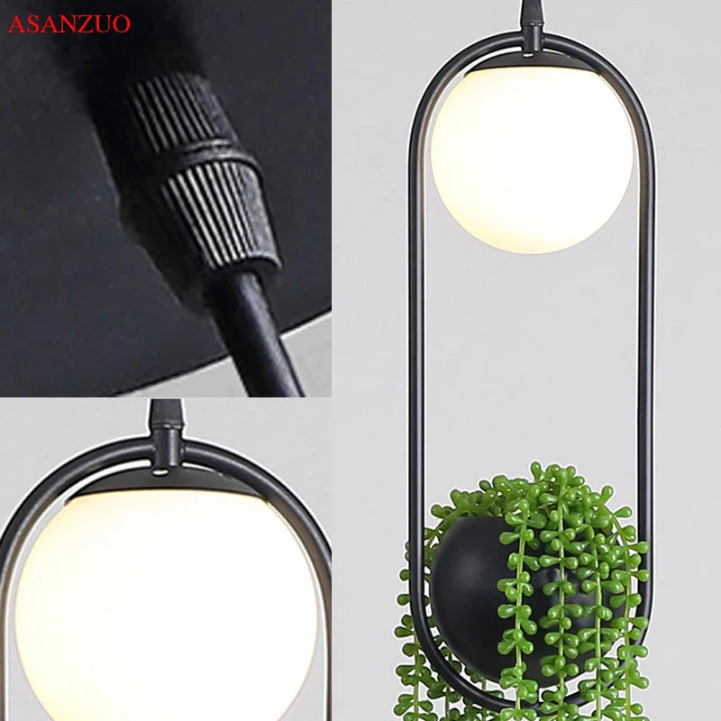 Afralia™ Nordic Plant Pendant Lights Black Glass Ball Creative Hanging Lamp