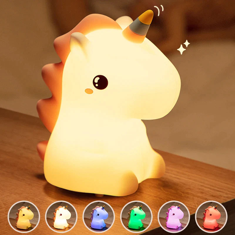 Afralia™ Unicorn Silicone LED Night Light USB Rechargeable Kids Animal Night Lamp