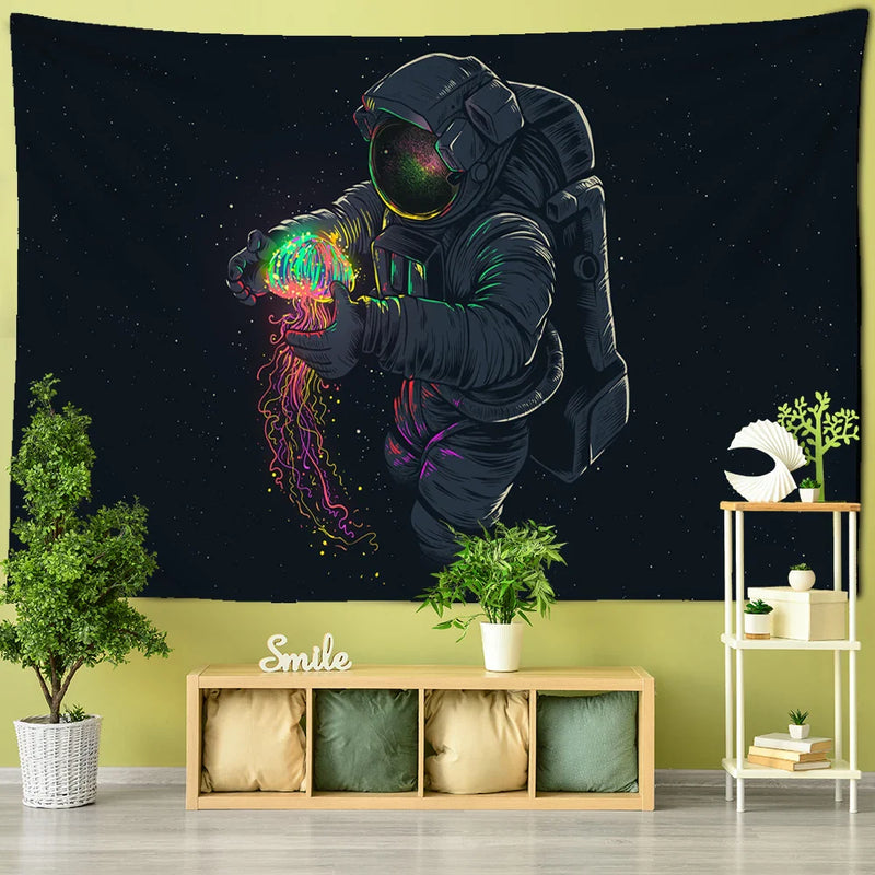 Afralia™ Jellyfish Interstellar Sky Tapestry Wall Hanging: Astronaut Design for Boho Dorm Decor