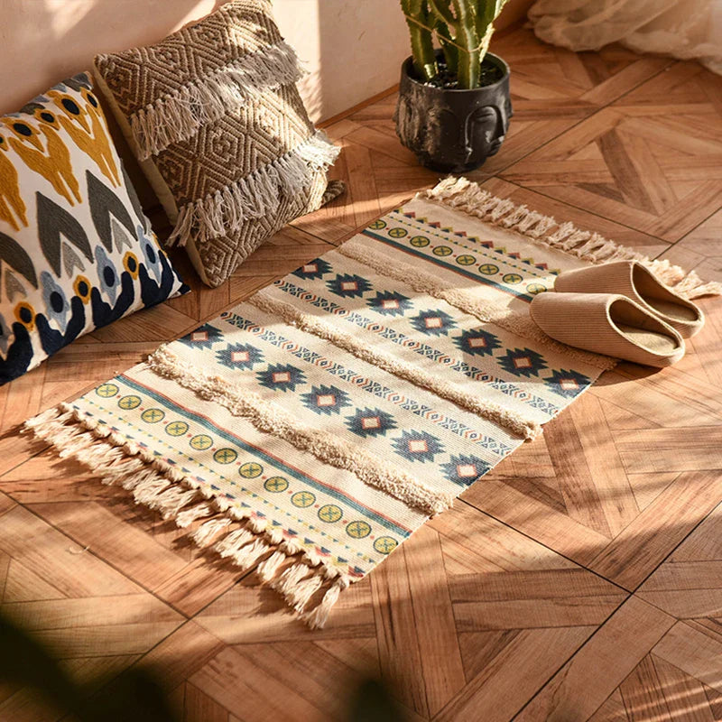 Afralia™ Bohemian Tassel Rug - Retro Hand Woven Carpet for Home Decor