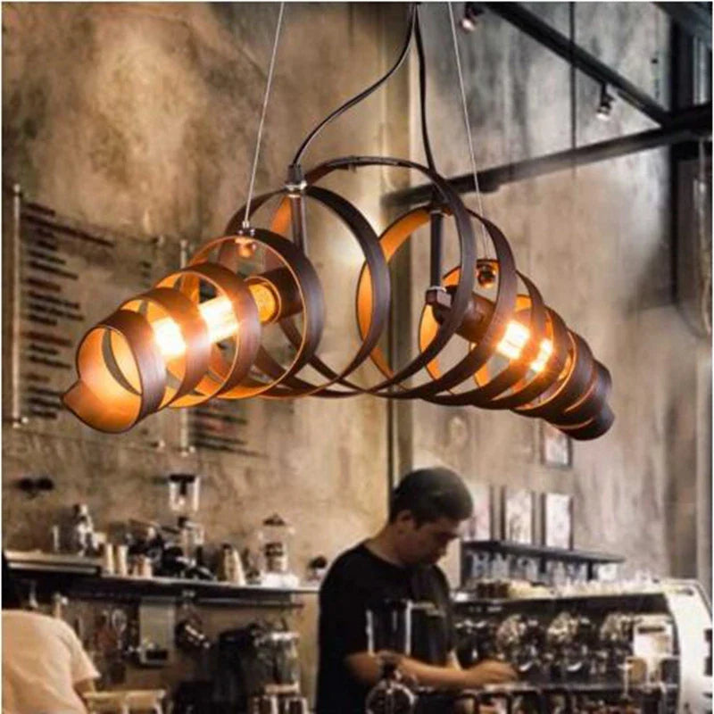 Afralia™ Spiral Metal Pendant Light: Retro Rustic Kitchen Ceiling Suspension Bar Lamp