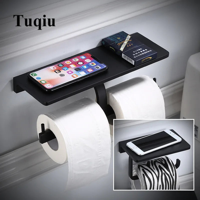 Afralia™ Aluminum Bathroom Paper Holder with Phone Holder and Wall Mount