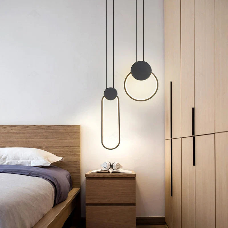 Afralia™ Black Ring Pendant Lamp | Dimmable LED Ceiling Hanging Light for Bedroom Decor