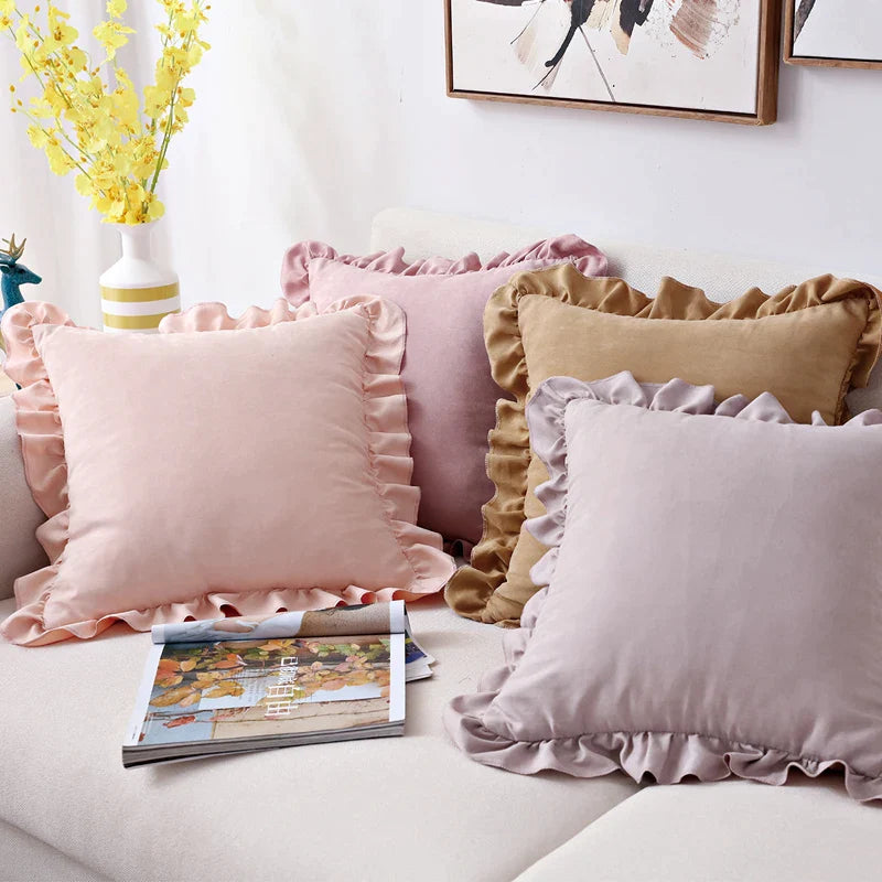 Afralia™ Soft Ruffle Faux Suede Cushion Cover in Pink Grey Brown 45x45cm/30x50cm