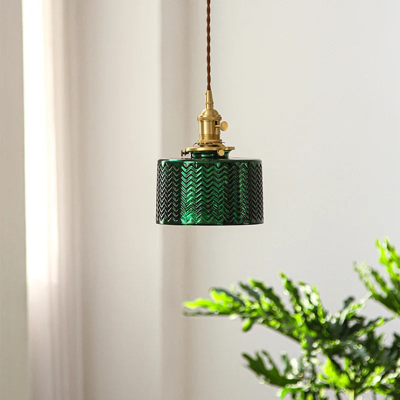 Afralia™ Nordic Green Glass LED Pendant Lights - Vintage Copper Hanging Lamp for Bedroom & Living Room