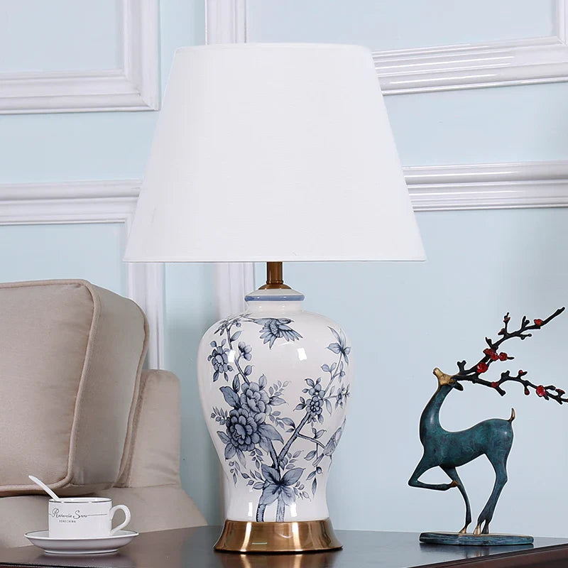 Afralia™ Blue White Porcelain Table Lamp: Classical Luxury Vintage Bedside Light