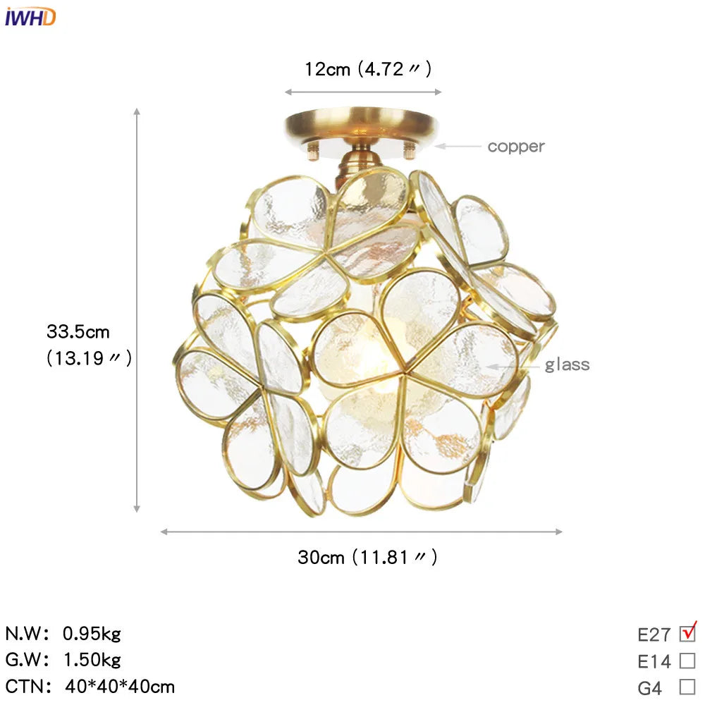 Afralia™ White Glass LED Ceiling Light Fixture, Nordic Modern Copper Ceiling Lamp
