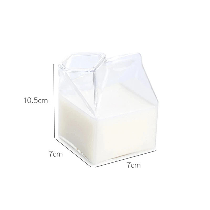 Afralia™ Creative Milk Box Glass Cup - 250ml | Cute Transparent Drinkware for Juice and Coffee