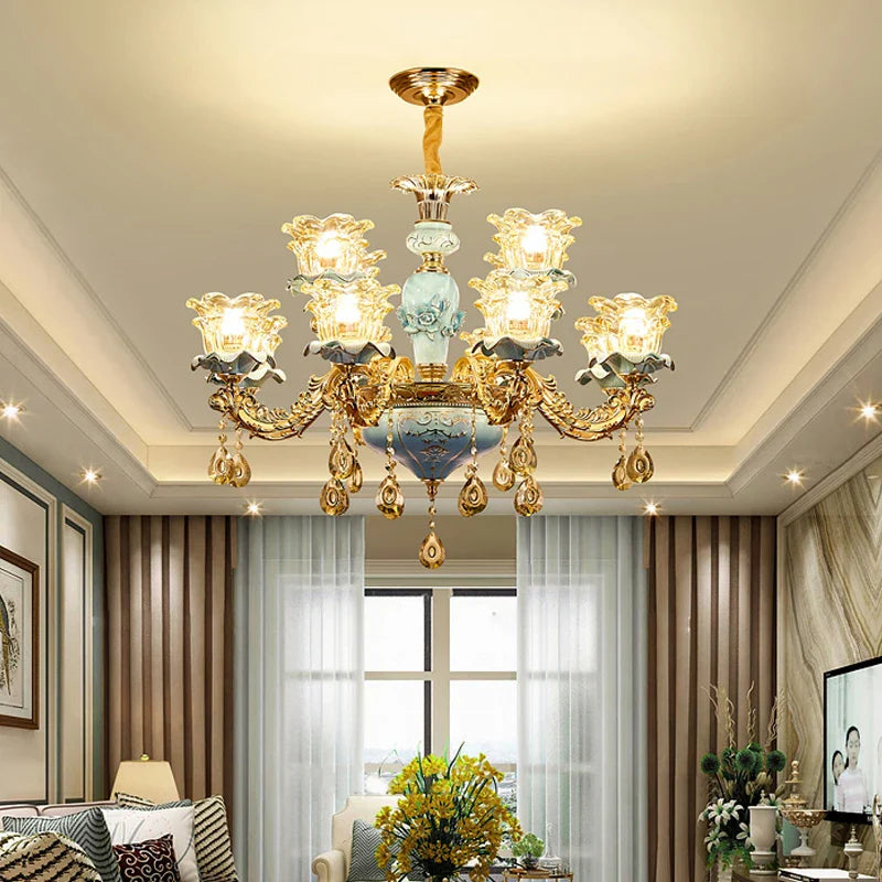 Afralia™ Retro Ceramic Chandelier for Living Room Bedroom Villa Duplex Floor