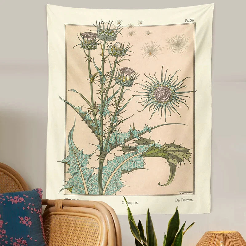 Afralia™ Wildflower Wall Hanging: Vintage Botanical Tapestry - Nasturtium Thistle Retro Design