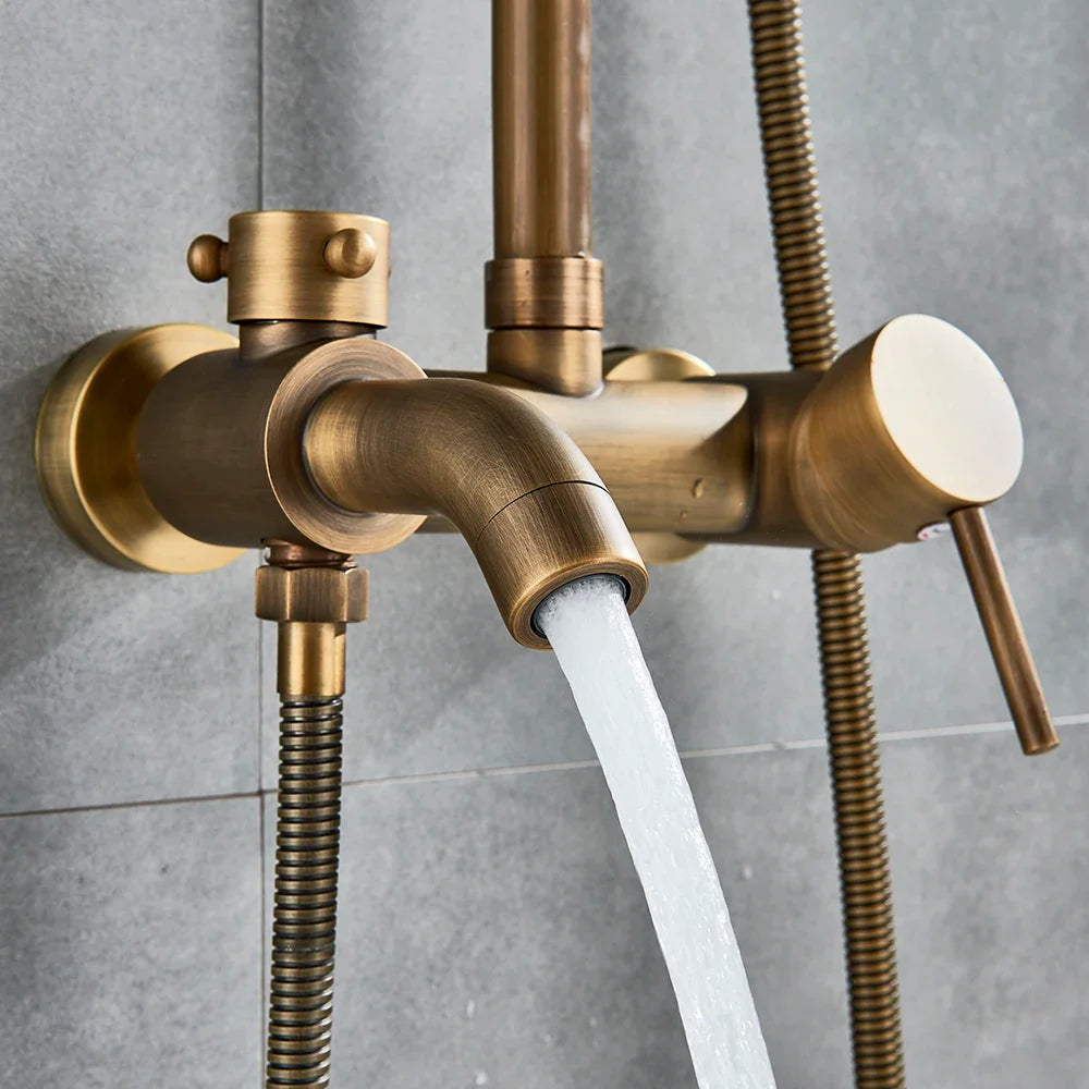 Afralia™ Brass Shower Set with 8" Rainfall Head, Wall Mounted Bathtub Faucet