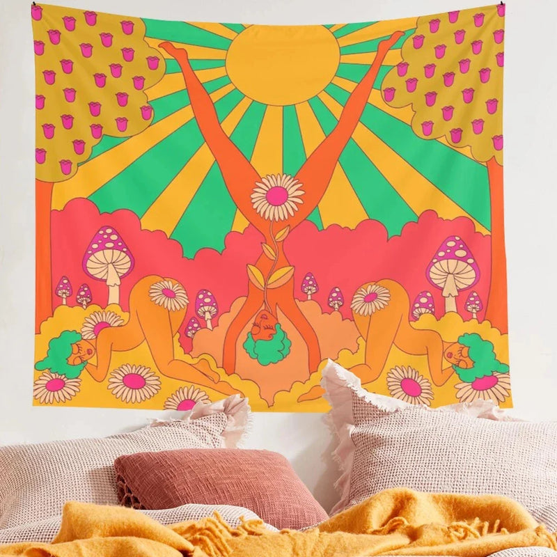 Afralia™ Sun Magic Tarot Tapestry Wall Hanging Retro Boho Decor Psychedelic Prints