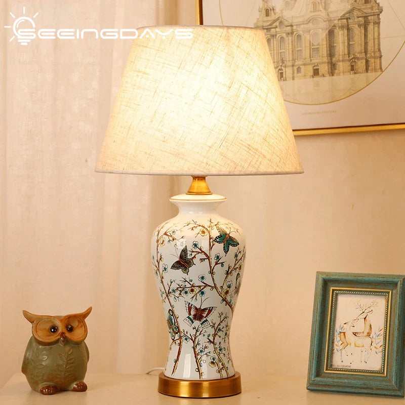 Afralia™ Retro Ceramic Table Lamp for Bedroom Living Room Study Decor