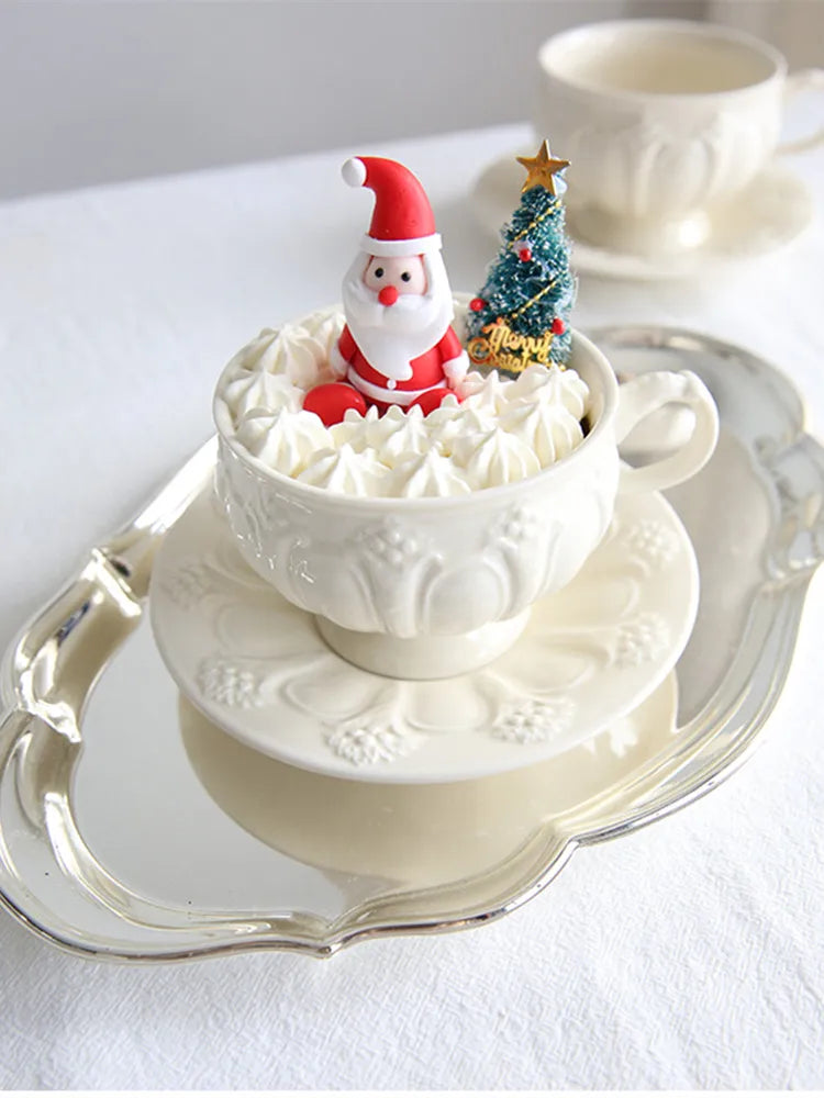 Afralia™ French Garden Cream Ceramic Tea Cup Saucer Set for Elegant Afternoon Tea