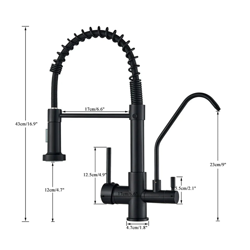 Afralia™ Black Dual Handle Kitchen Faucet with Water Purification Feature, 360° Rotation