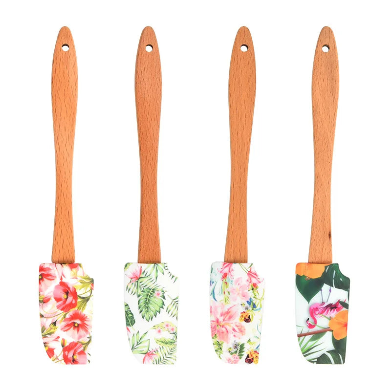 Afralia™ Silicone Flower Pattern Spatula with Wooden Handle for Baking