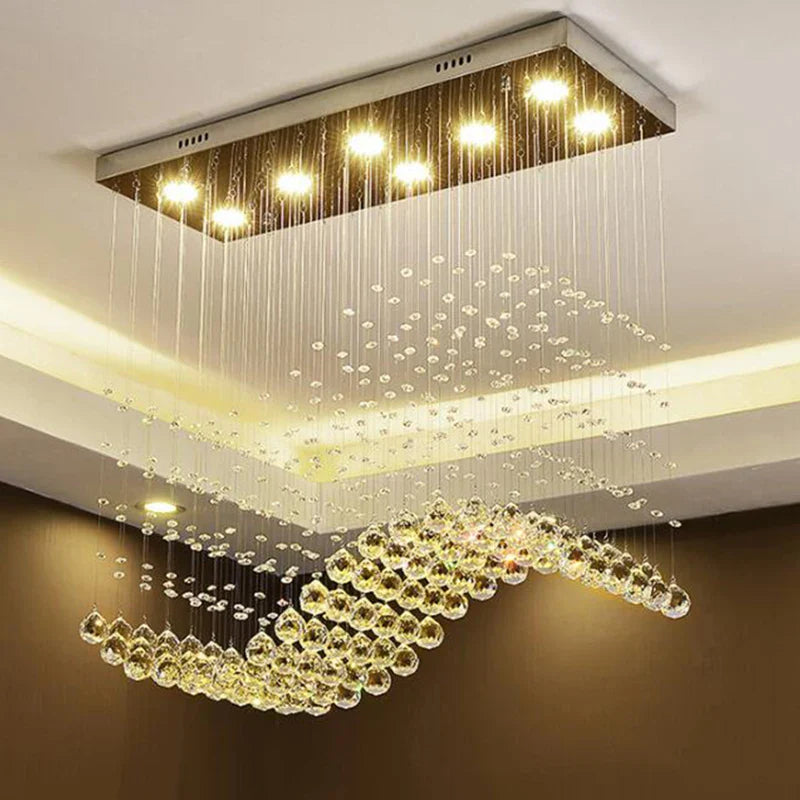 Afralia™ Wave Crystal Chandelier Chrome Finish Lighting Fixture