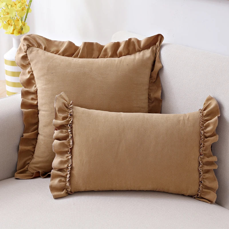 Afralia™ Soft Ruffle Faux Suede Cushion Cover in Pink Grey Brown 45x45cm/30x50cm