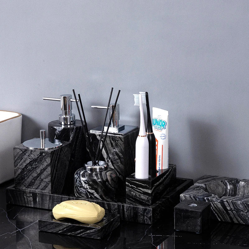 Afralia™ Ancient Wood Grain Marble Bathroom Set with Luxury Accessories