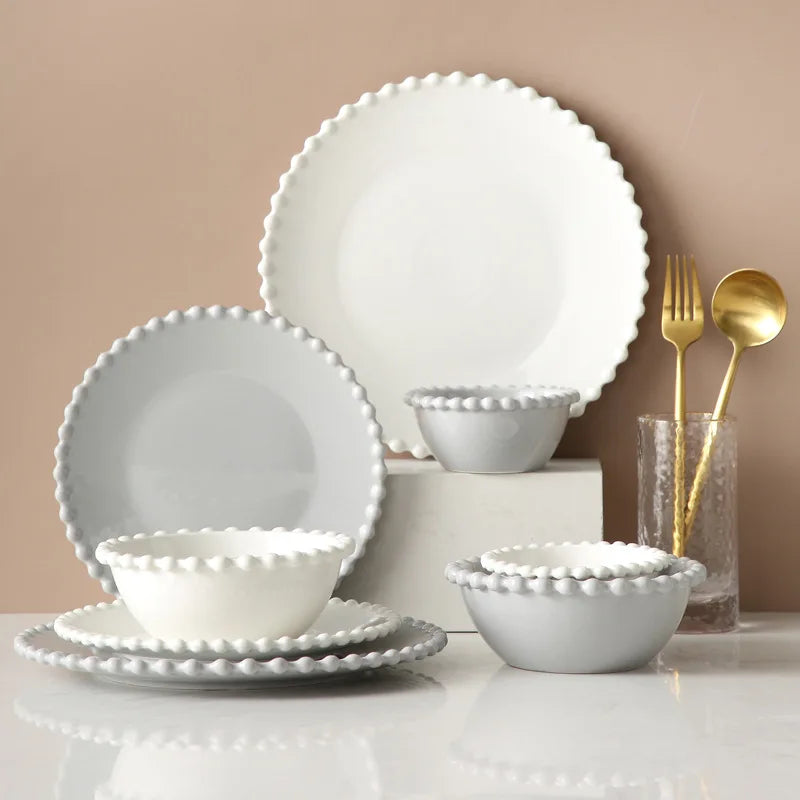 Afralia™ Heart Shaped Pearl Dinner Plate Set - Elegant Porcelain Tableware for Salad, Soup, Steak