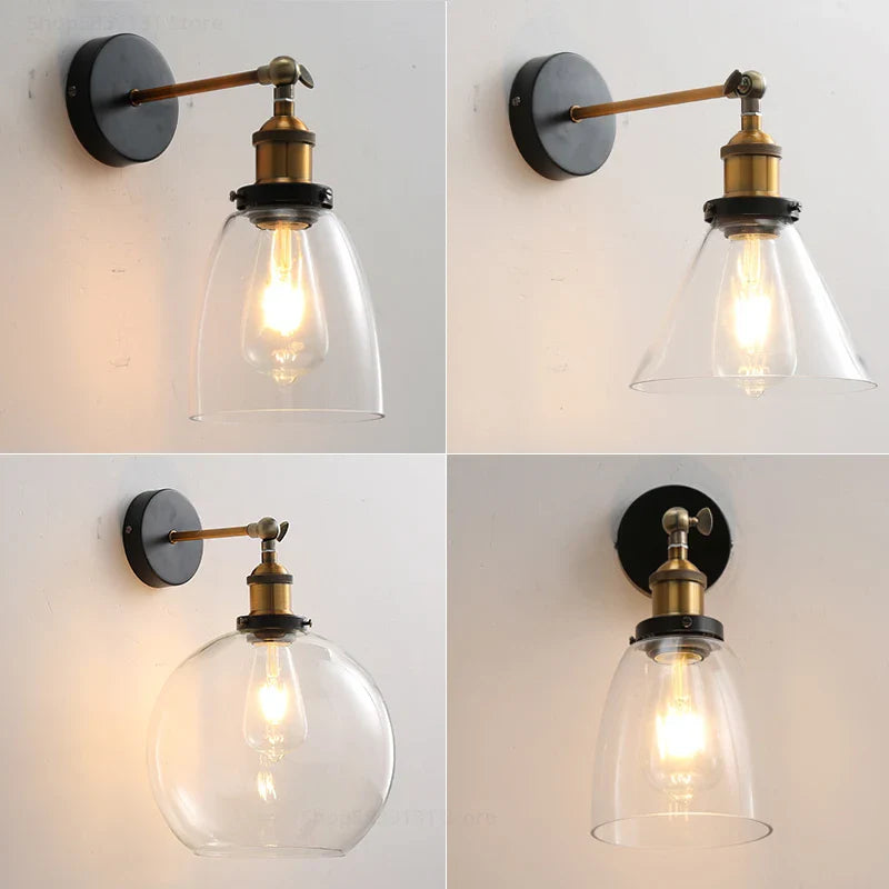 Afralia™ Vintage Metal Glass Wall Lamp LED Home Decor Light Fixtures