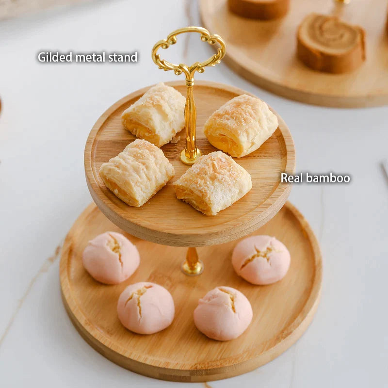 Afralia™ Bamboo Fruit Cake Stand Set Wood Tableware Snack Dessert Candy Plate