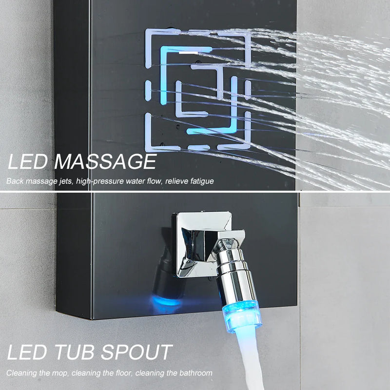 Afralia™ LED Light Shower Faucet System: Rainfall, Massage Jets, Waterfall Panel with Temperature Control