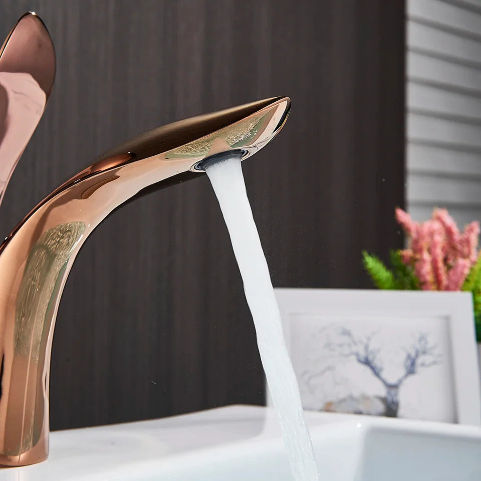 Afralia™ Rose Gold Brass Basin Faucet: Single Handle Hot Cold Water Mixer Tap