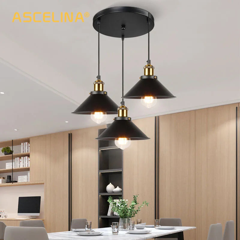 Afralia™ Retro Industrial Iron Chandeliers for Kitchen Bedroom Restaurant Home - Black/Gold 3 Heads