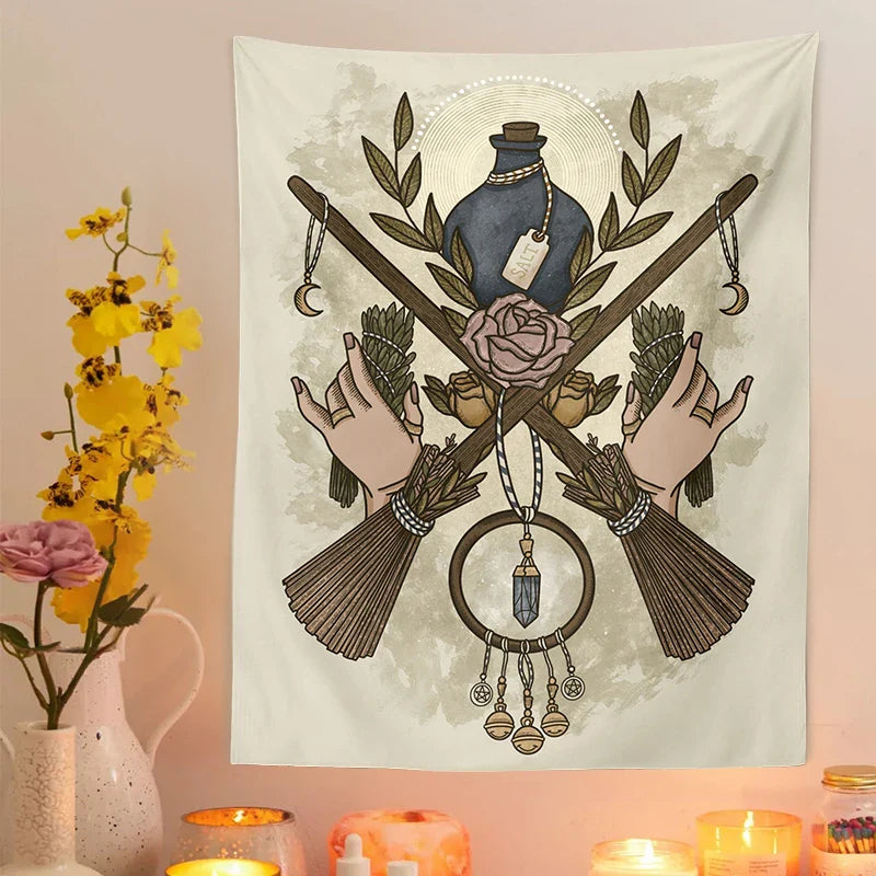 Afralia™ Baphomet Tarot Witchcraft Tapestry: Mysterious Occult Moon Wall Decor