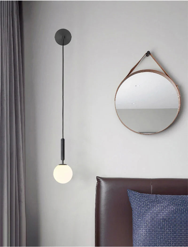 Afralia™ Modern Gold Black Hanging Wall Lamp with Glass Lampshade for Bedroom Decor