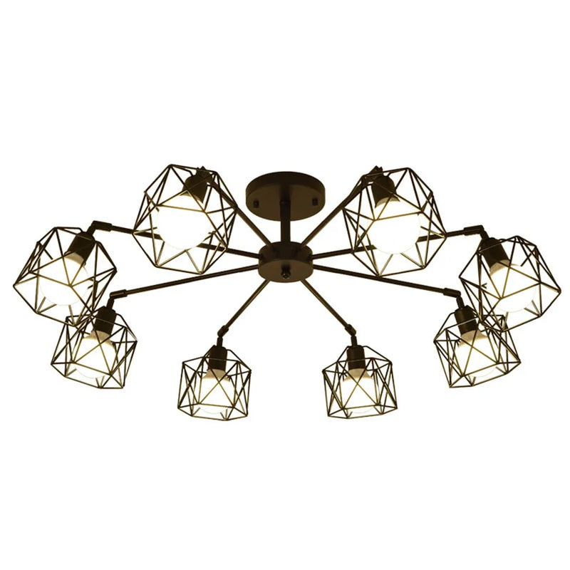 Afralia™ Black Iron Cage Chandelier: Adjustable Spider Design Modern Ceiling Lamp