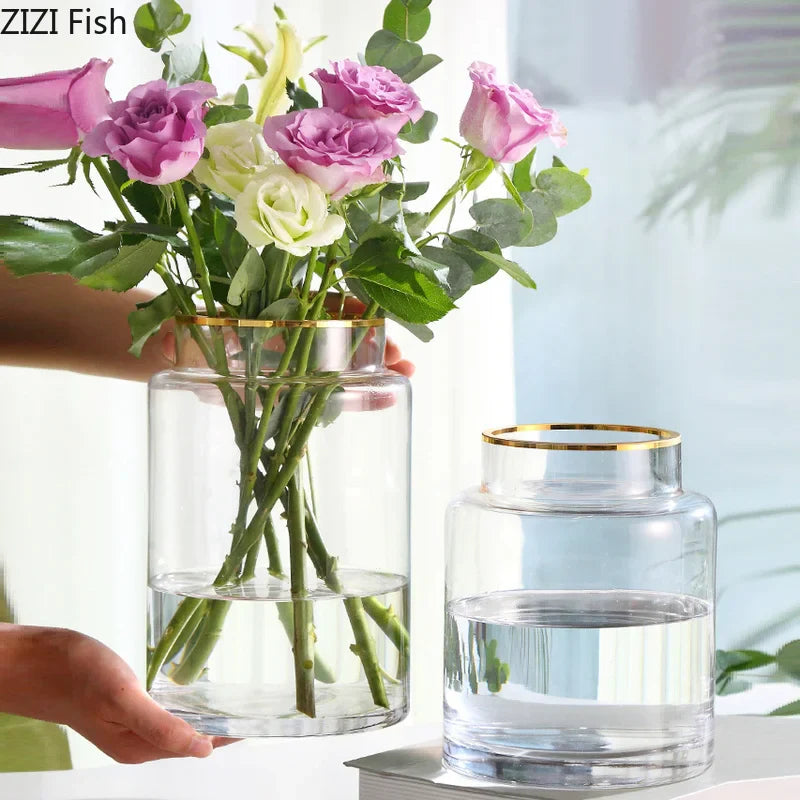 Afralia™ Gold Glass Vase Hydroponic Plant Flowers Living Room Dining Table Decor