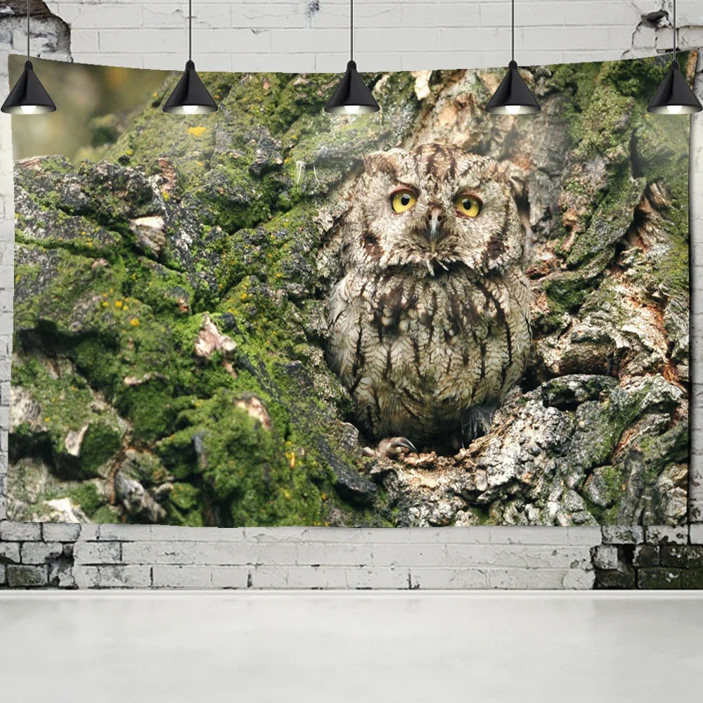 Afralia™ Owl On Tree 3D Tapestry - Abstract Mysterious Psychedelic Aesthetic Room Decor