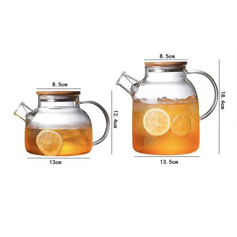 Afralia™ Glass Teapot Cold Water Jug Large Capacity-Transparent Tea Pot Juice Container