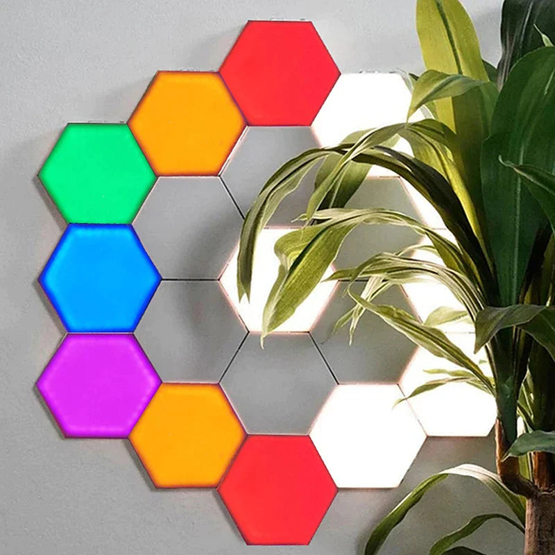 Afralia™ Hexagon Quantum LED Wall Lamp Modular Honeycomb Remote Control Panel Lights