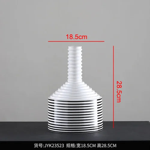 Afralia™ Modern Black White Striped Ceramic Vase Geometric Art Deco Home Decor