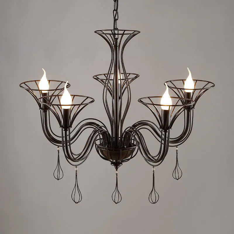 Afralia™ Black Wrought Iron Chandelier LED Candle Frame Chandelier for Foyer, Living & Dining Room