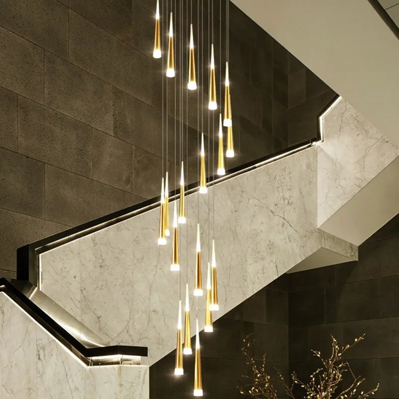 Afralia™ LED Ring Chandelier Stair Chandelier Rotating Kitchen Hanging Lamp, Modern Villa Decor Lighting
