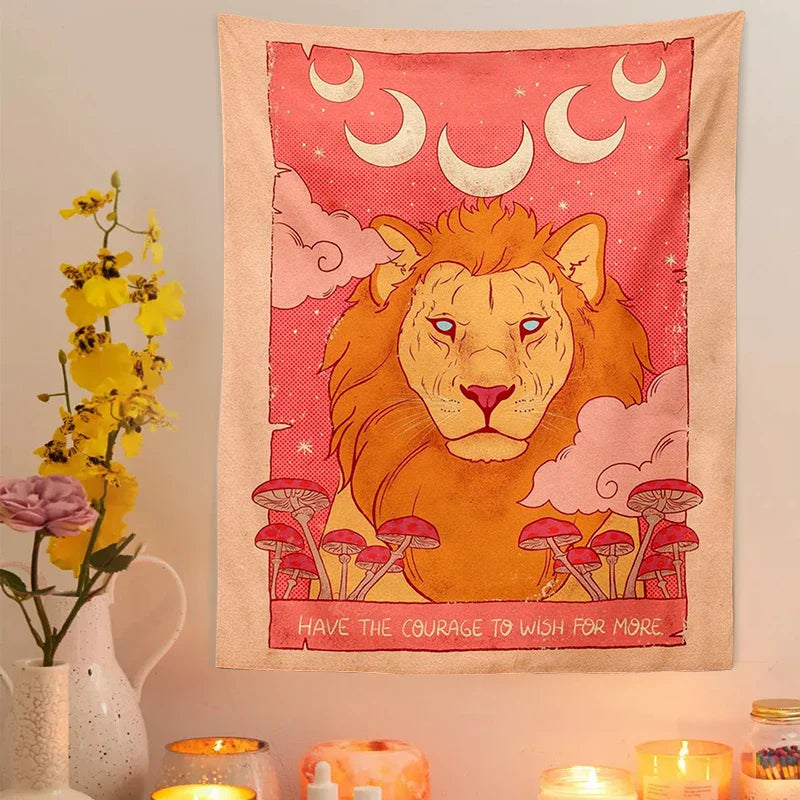 Afralia™ Pink Tarot Tiger Tapestry Wall Hanging: Divination Witchcraft Decor for Living Room