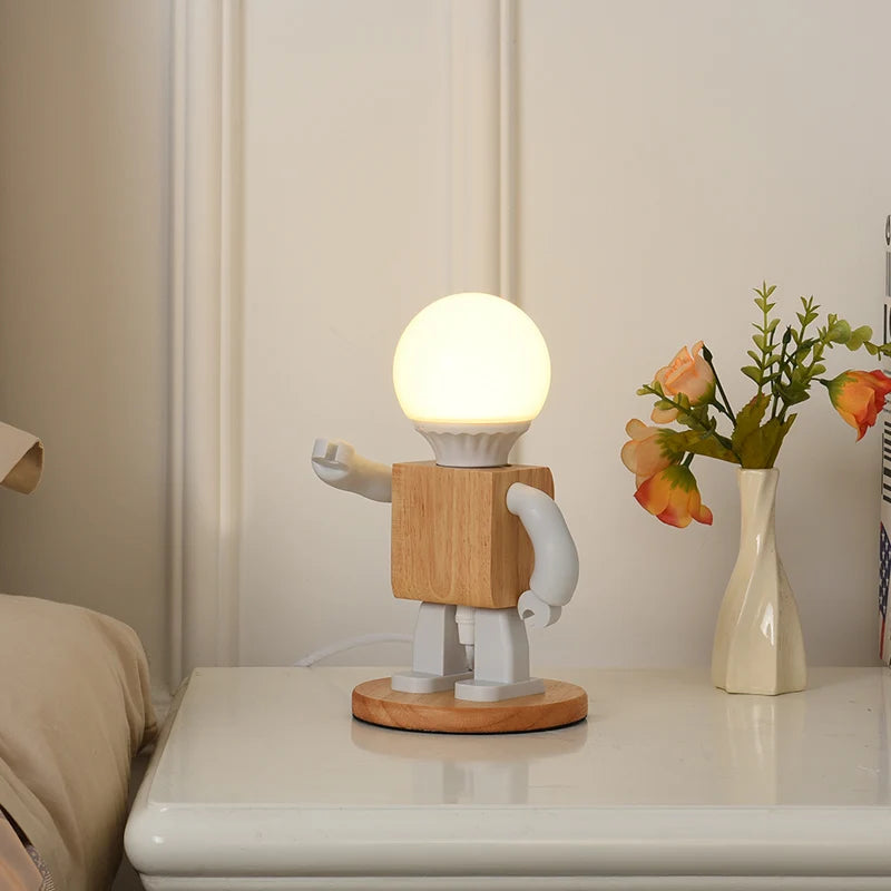 Afralia™ Modern Nordic White Wood LED Table Light for Children's Bedroom