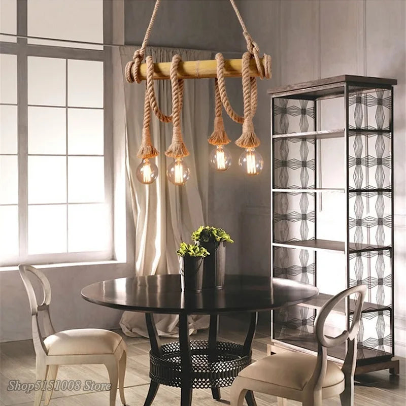 Afralia™ Hemp Rope Pendant Lights | E27 Bulb | Creative Hanging Lamp for Home and Kitchen