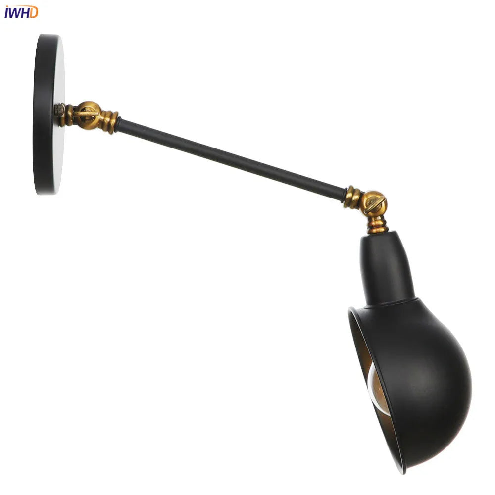 Afralia™ Vintage Industrial Wall Light Swing Arm LED Bedroom Cafe Stair Black