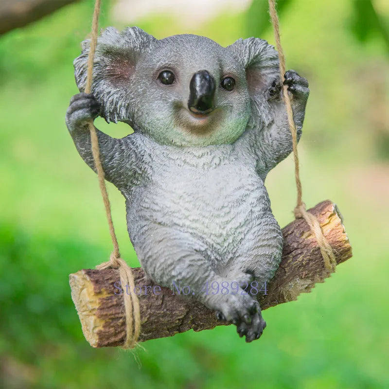 Afralia™ Cartoon Koala Panda Swinging Garden Sculpture Decoration