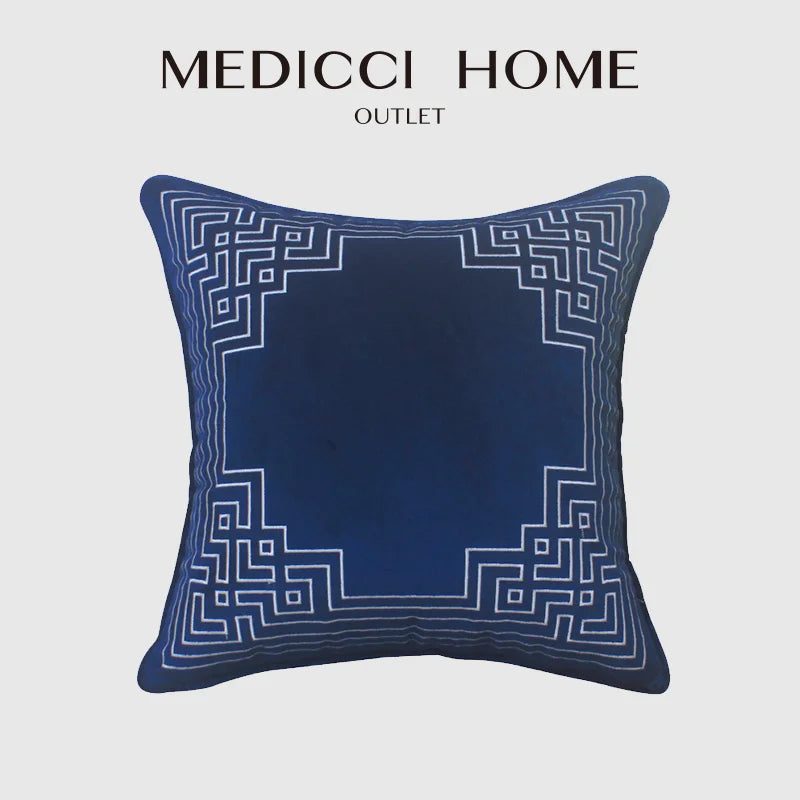 Afralia™ Blue Geometry Embroidery Cushion Cover Dutch Velvet Pillowcase Shell Gift